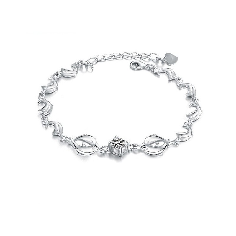 Pulsera De Titanio Con Baño De Platino Y Diamantes De Calidad Confiable Con Forma De Delfín Para Mujer. Pulsera De Titanio Con Baño De Platino Y Diamantes De Calidad Confiable Con Forma De Delfín Para Mujer.
