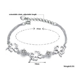 Pulsera De Titanio Con Baño De Platino Y Diamantes En Forma De Trébol Para Mujer De Alta Calidad.