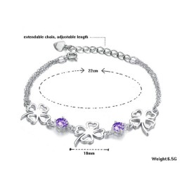 Pulsera De Titanio Con Baño De Platino Y Diamantes En Forma De Trébol Para Mujer De Alta Calidad.