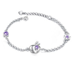Pulsera De Titanio Con Baño De Platino Y Diamantes En Forma De Manzana Para Mujer.