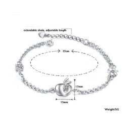 Pulsera De Titanio Con Baño De Platino Y Diamantes En Forma De Manzana Para Mujer.