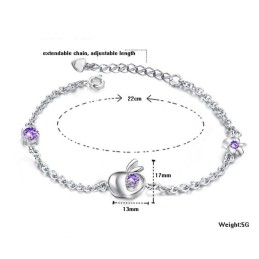 Pulsera De Titanio Con Baño De Platino Y Diamantes En Forma De Manzana Para Mujer.
