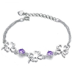 Pulsera De Titanio Con Baño De Platino Y Forma De Trébol Para Mujer De Excelente Calidad