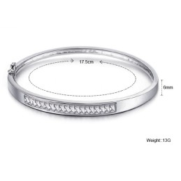 Brazalete De Titanio Con Baño De Platino Y Diamantes, Hipoalergénico Y De Calidad Confiable Para Mujer.
