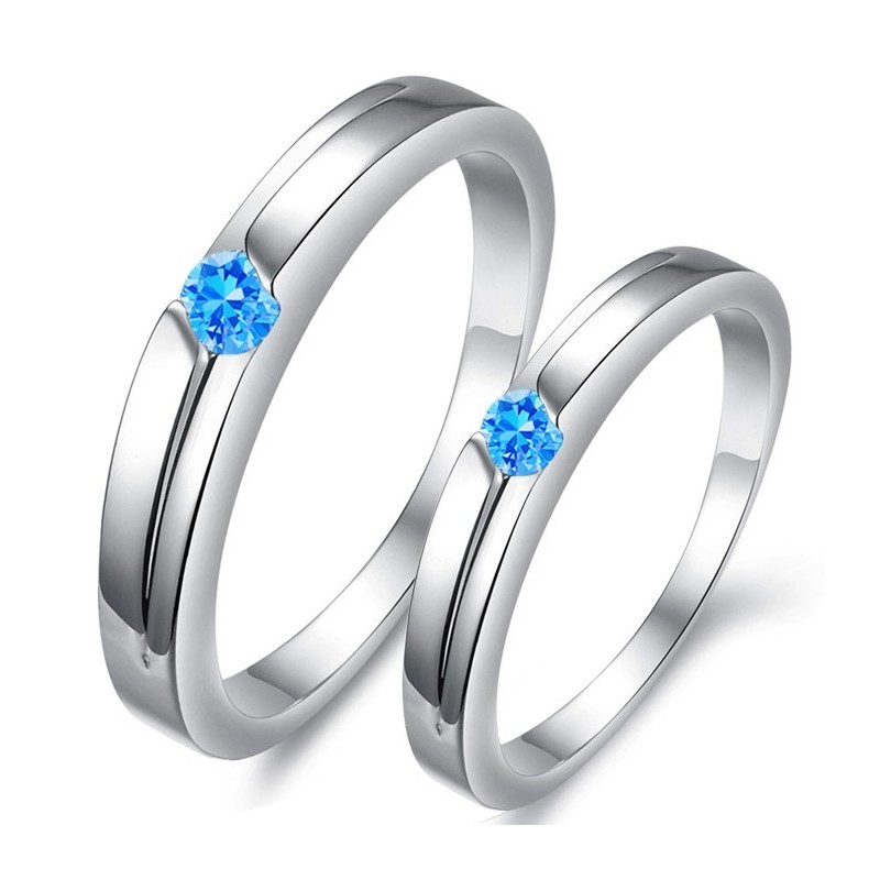 Anillo De Titanio Con Baño De Platino Azul De Excelente Calidad Para Amantes Con Diamantes De Imitación.