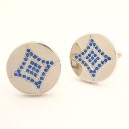 Gemelos Redondos De Titanio Con Diamantes Azules