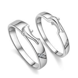Anillo De Titanio Con Baño De Platino Y Diseño De Delfín Para Amantes.