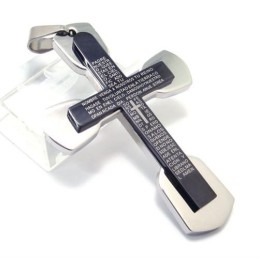 Colgante De Cruz Bíblica De Titanio Negro Para Hombre - Cadena Gratis