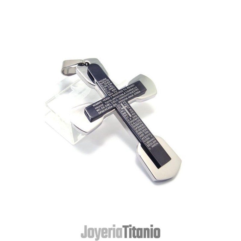 Colgante De Cruz Bíblica De Titanio Negro Para Hombre - Cadena Gratis Colgante De Cruz Bíblica De Titanio Negro Para Hombre - Cadena Gratis