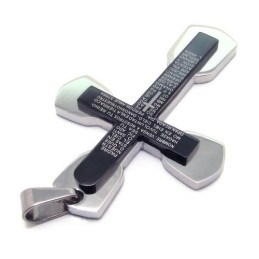 Colgante De Cruz Bíblica De Titanio Negro Para Hombre - Cadena Gratis