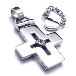 Colgante De Cruz De Titanio Con Corazón Que Se Puede Abrir - Cadena Gratuita