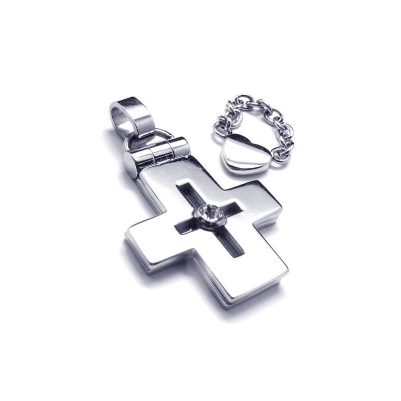 Colgante De Cruz De Titanio Con Corazón Que Se Puede Abrir - Cadena Gratuita Colgante De Cruz De Titanio Con Corazón Que Se Puede Abrir - Cadena Gratuita