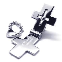 Colgante De Cruz De Titanio Con Corazón Que Se Puede Abrir - Cadena Gratuita