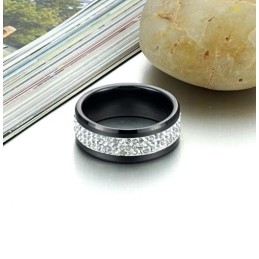Anillo De Cerámica De Tungsteno Negro De Excelente Calidad Con Diamantes De Imitación.