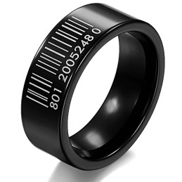 Anillo De Cerámica De Tungsteno Con Código De Barras Negro De Renombre Mundial