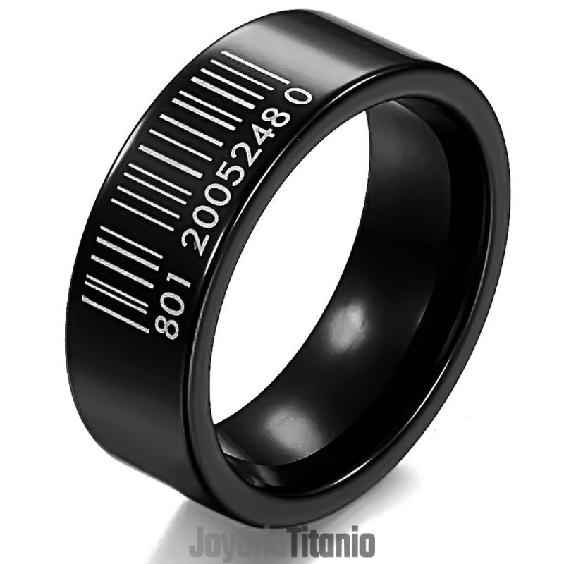 Anillo De Cerámica De Tungsteno Con Código De Barras Negro De Renombre Mundial