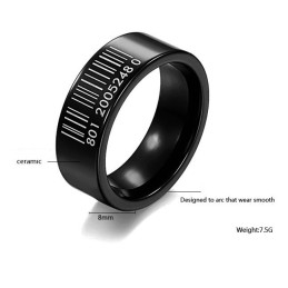 Anillo De Cerámica De Tungsteno Con Código De Barras Negro De Renombre Mundial