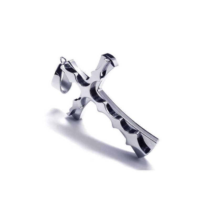 Colgante De Cruz De Titanio Corrugado De Moda - Cadena Gratuita