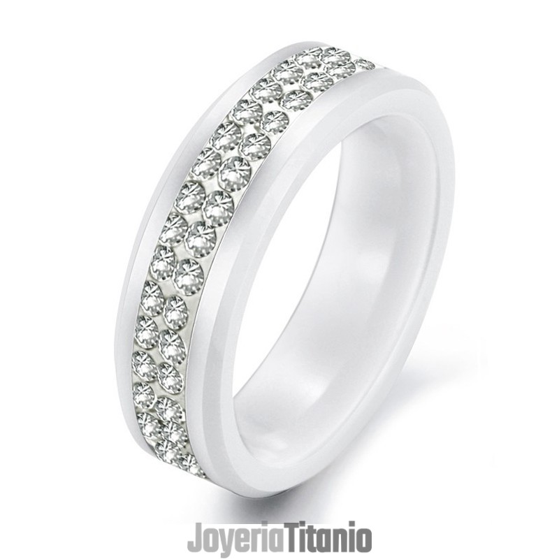 Anillo De Cerámica De Tungsteno Blanco De Alta Calidad Con Diamantes De Imitación