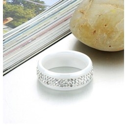 Anillo De Cerámica De Tungsteno Blanco De Alta Calidad Con Diamantes De Imitación