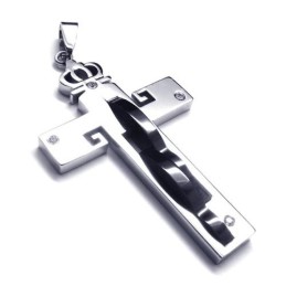 Colgante De Titanio Con Cruz De Corona - Cadena Libre