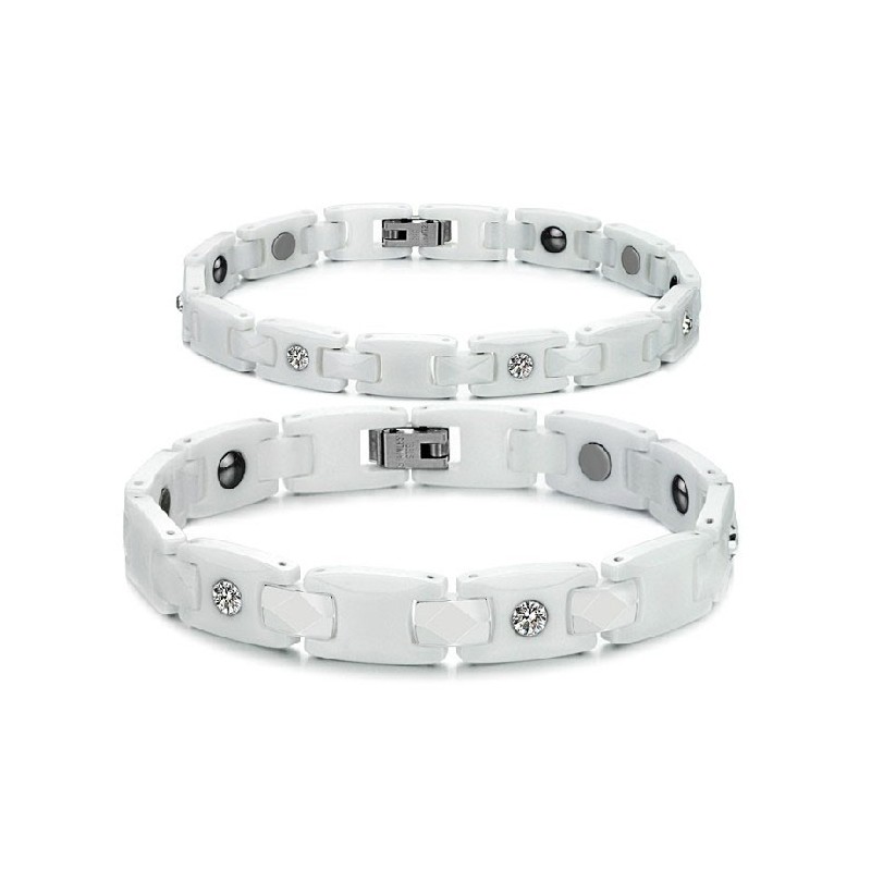 Brazalete De Cerámica De Tungsteno Blanco De Alta Calidad Para Amantes Con Diamantes De Imitación.