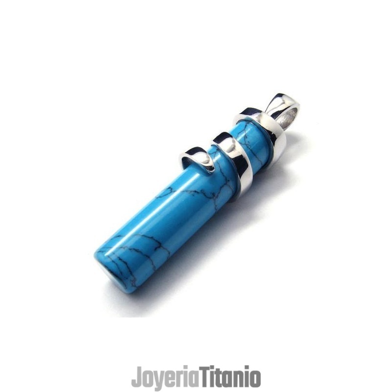 Colgante De Titanio Con Cornalina Azul De Moda - Cadena Libre