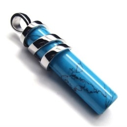 Colgante De Titanio Con Cornalina Azul De Moda - Cadena Libre
