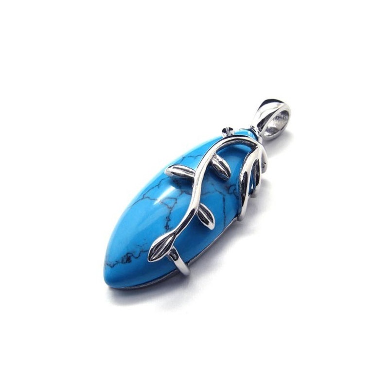 Colgante De Titanio Con Cornalina Azul De Moda - Cadena Libre