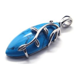 Colgante De Titanio Con Cornalina Azul De Moda - Cadena Libre