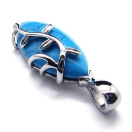 Colgante De Titanio Con Cornalina Azul De Moda - Cadena Libre