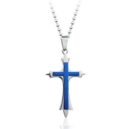 Elegante Colgante De Cruz De Titanio Azul Para Hombre (Cadena Gratis)
