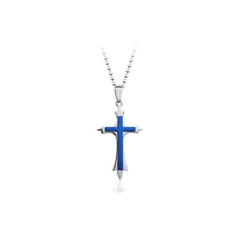 Elegante Colgante De Cruz De Titanio Azul Para Hombre (Cadena Gratis) Elegante Colgante De Cruz De Titanio Azul Para Hombre (Cadena Gratis)
