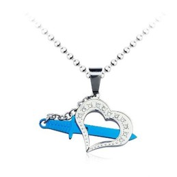 Elegante Colgante De Amor De Titanio Azul Para Hombre (Cadena Gratis)