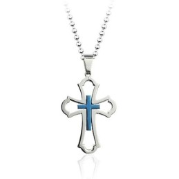 Hermoso Colgante De Cruz De Titanio Azul Hueco Para Hombre (Cadena Gratis)