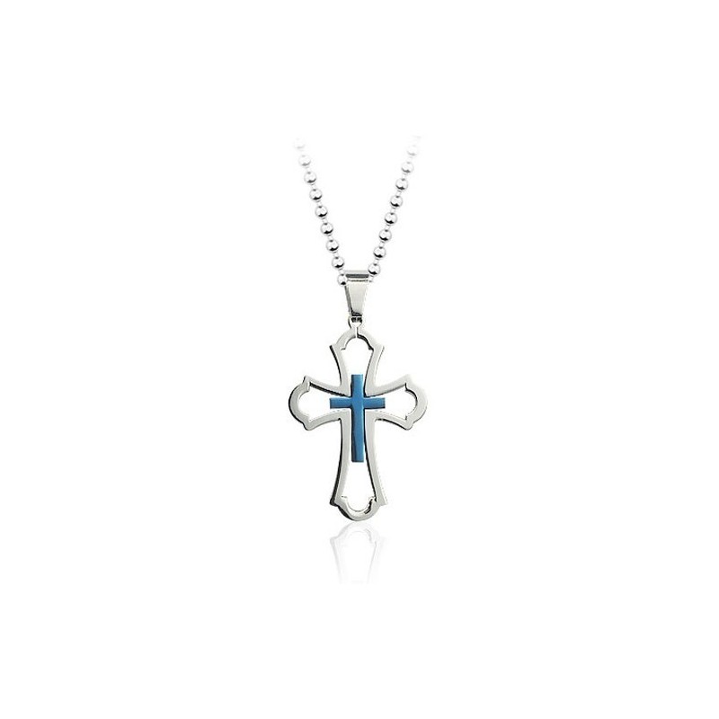 Hermoso Colgante De Cruz De Titanio Azul Hueco Para Hombre (Cadena Gratis) Hermoso Colgante De Cruz De Titanio Azul Hueco Para Hombre (Cadena Gratis)