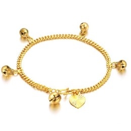 Pulsera Femenina Bañada En Oro De 18 Quilates Con Cascabeles "Para Tener Una Larga Historia"
