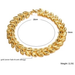 Pulsera De Hoja Femenina De Alta Calidad Chapada En Oro De 18 Quilates