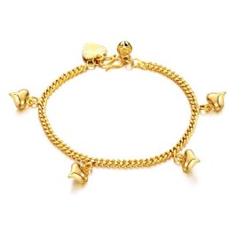 Pulsera De Corazón Con Cascabeles Chapada En Oro De 18 Quilates Para Mujer.