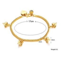 Pulsera De Corazón Con Cascabeles Chapada En Oro De 18 Quilates Para Mujer.