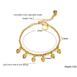 Tobillera Con Forma De Corazón Para Mujer, Chapada En Oro De 18 Quilates, Con Campana Y Calidad Y Cantidad Garantizadas.
