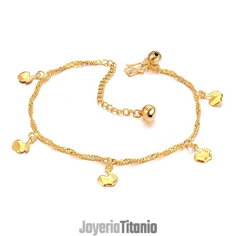 Tobillera Femenina Con Forma De Manzana, Chapada En Oro De 18 Quilates, Fácil De Usar
