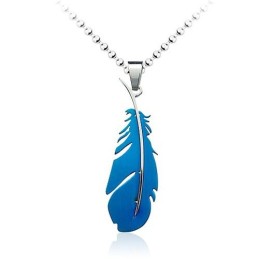 Colgante De Titanio Con Forma De Pluma Azul Para Hombre (Cadena Gratis)