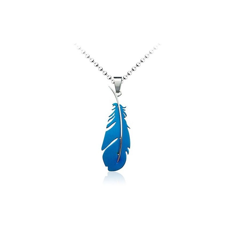 Colgante De Titanio Con Forma De Pluma Azul Para Hombre (Cadena Gratis)