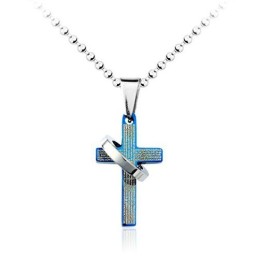 Colgante De Titanio Con Cruz Azul Para Hombre (Cadena Gratis)
