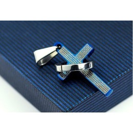 Colgante De Titanio Con Cruz Azul Para Hombre (Cadena Gratis)