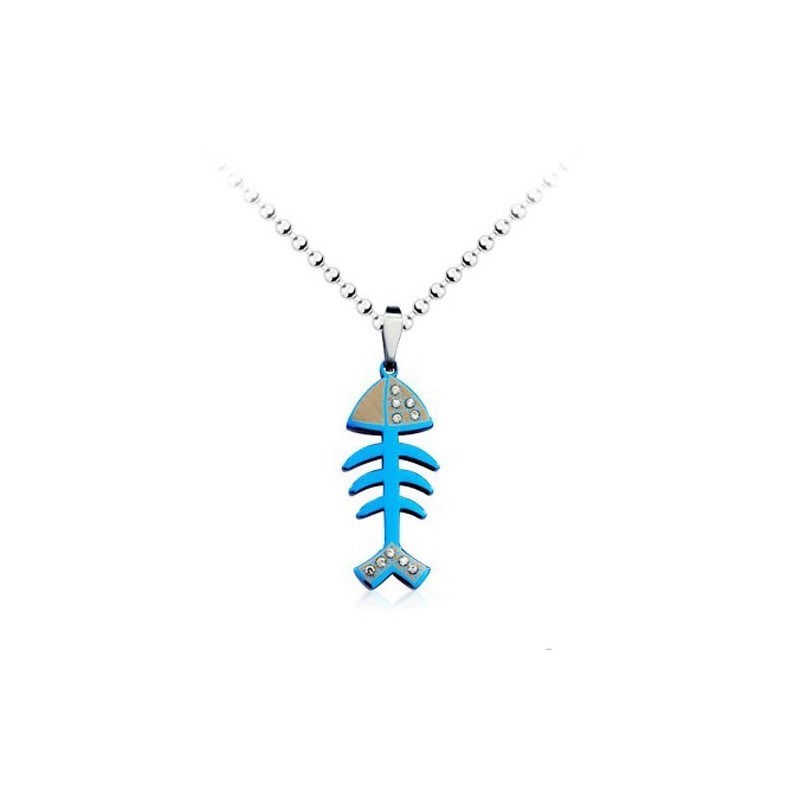 Lindo Colgante De Titanio Con Espina De Pescado Azul (Cadena Gratis) Lindo Colgante De Titanio Con Espina De Pescado Azul (Cadena Gratis)