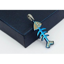 Lindo Colgante De Titanio Con Espina De Pescado Azul (Cadena Gratis)
