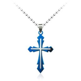 Colgante De Cruz De Titanio Azul Para Hombre (Cadena Gratis)