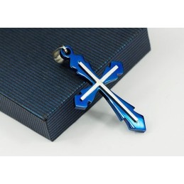 Colgante De Cruz De Titanio Azul Para Hombre (Cadena Gratis)